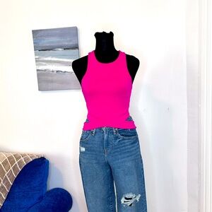 Express Bodycon tank top w detailed bottom bright pink size XS